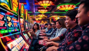 Experience the thrill of nổ hủ at lively slot machines in a vibrant casino setting.