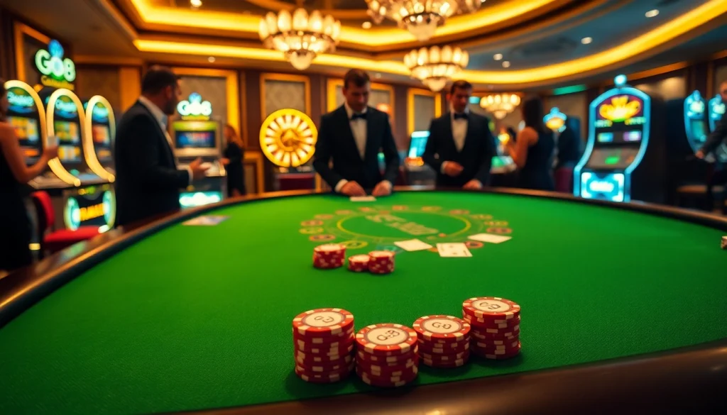 Experience the excitement of Go8 gaming with vibrant casino tables and luxurious surroundings.