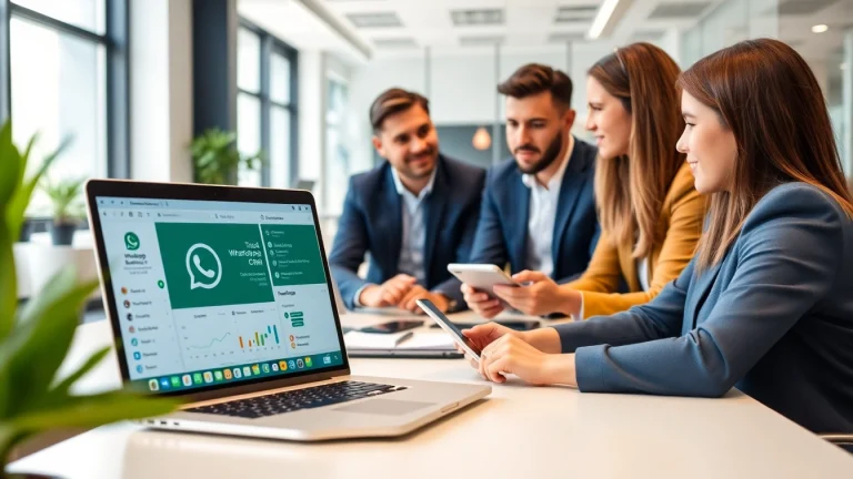 Collaborative business team utilizing WhatsApp Business CRM for enhanced communication.