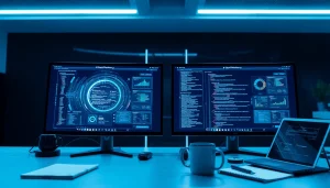 Dynamic workspace featuring Gemini 3 Pro AI model with advanced displays and creative tech ambiance.