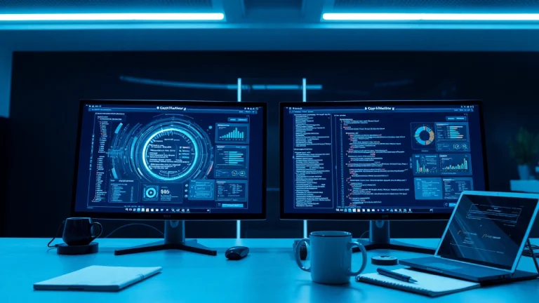 Dynamic workspace featuring Gemini 3 Pro AI model with advanced displays and creative tech ambiance.