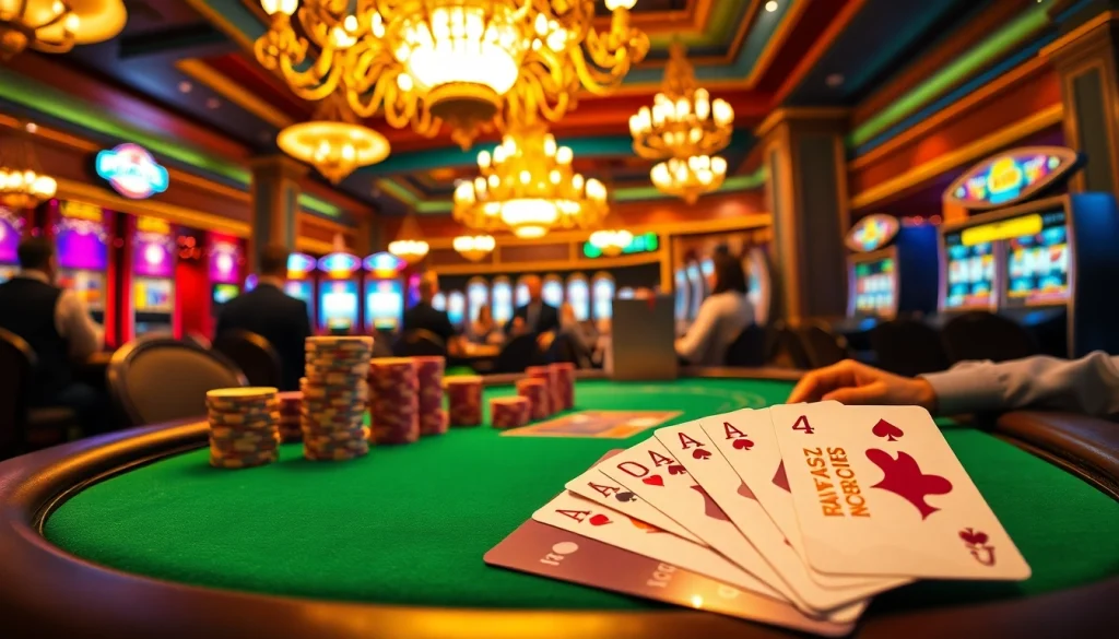 Engaged players exploring 상품권신용카드 strategies at a luxurious casino table.