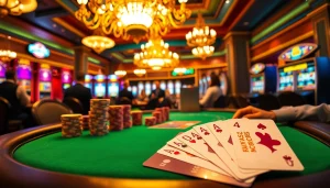 Engaged players exploring 상품권신용카드 strategies at a luxurious casino table.