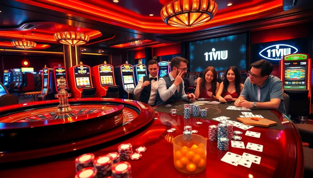 Experience thrilling moments at the casino with 11UU's dynamic gaming atmosphere featuring roulette and poker.