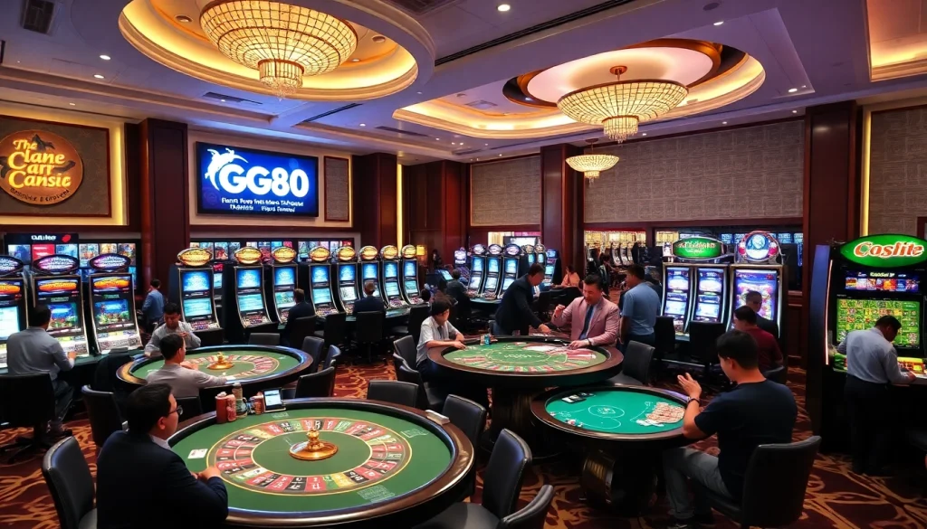 Exciting GG88 casino scene with vibrant games, enticing promotions, and professional ambiance.