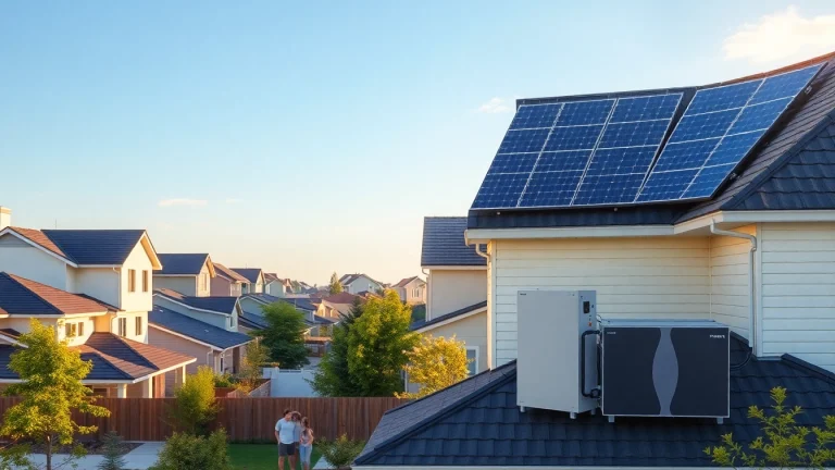 5kw hybrid solar system installation on a modern home showcasing solar panels, inverter, and battery.