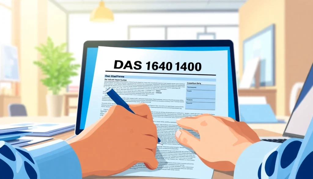 Contractor completing the DAS 140 form in a professional office environment.