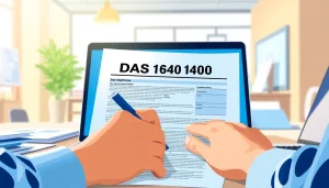 Contractor completing the DAS 140 form in a professional office environment.