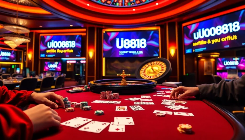 House edge tactics at nhà cái u888 with poker chips and cards on a casino table.