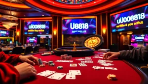 House edge tactics at nhà cái u888 with poker chips and cards on a casino table.