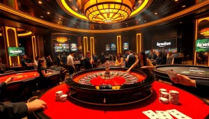 Engaging players at kkwin.in experience excitement at a roulette table in a luxurious casino.