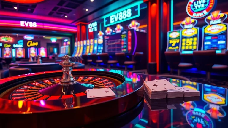 Experience thrilling online gaming at EV88 with vibrant casino tables and dynamic gameplay.