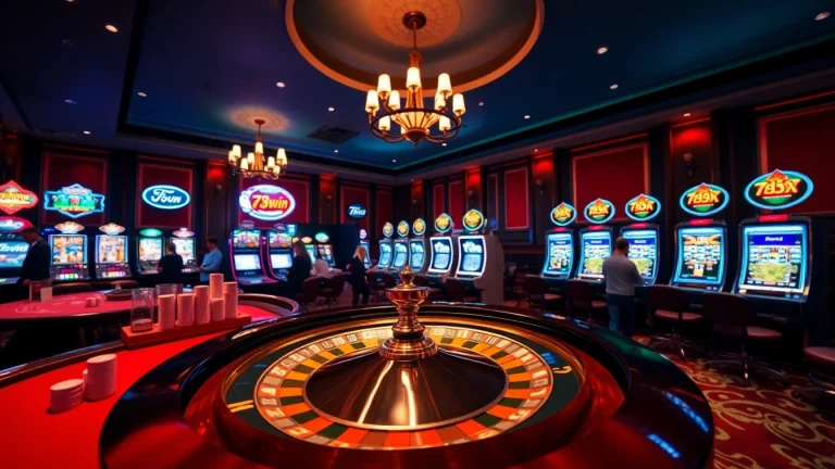 Engaging players at the 789win club surrounded by luxurious casino elements and a roulette wheel.