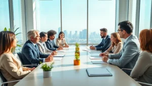 Collaboration at an environmental law firm showcasing lawyers in a modern office.