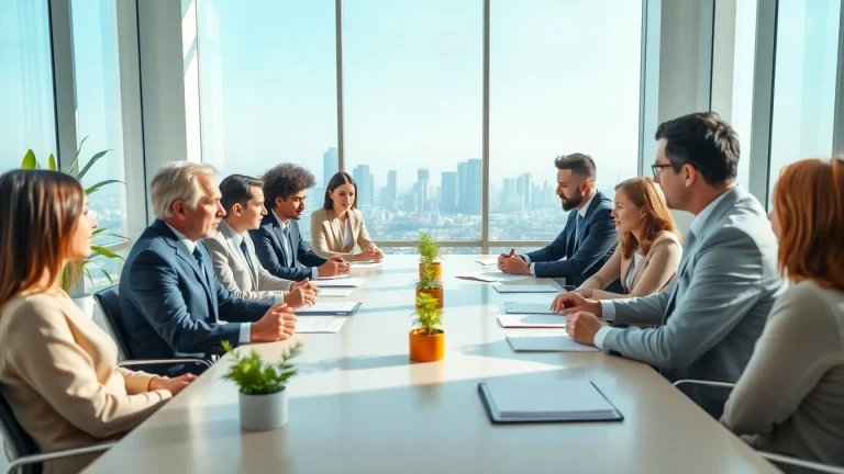 Collaboration at an environmental law firm showcasing lawyers in a modern office.