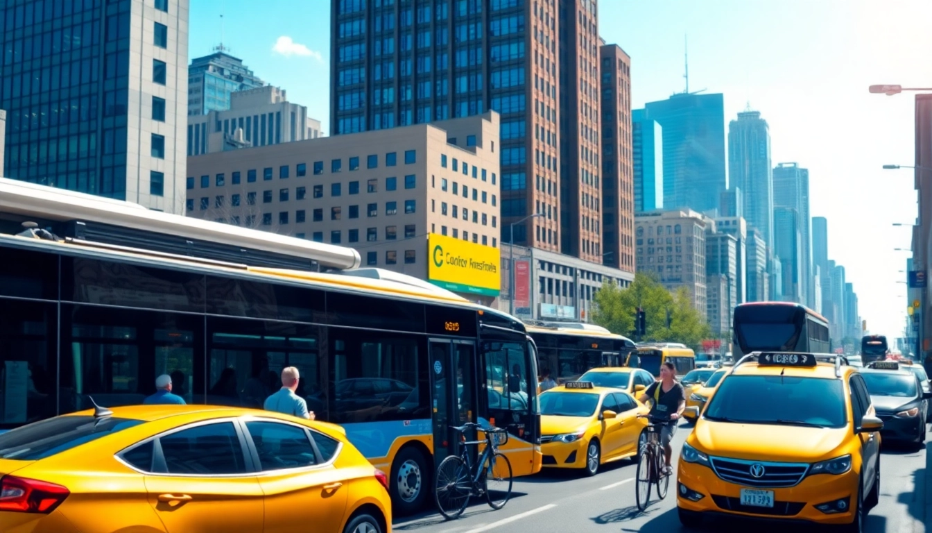 Transportation network showcasing modern vehicles bustling in a cityscape, depicting urban mobility.