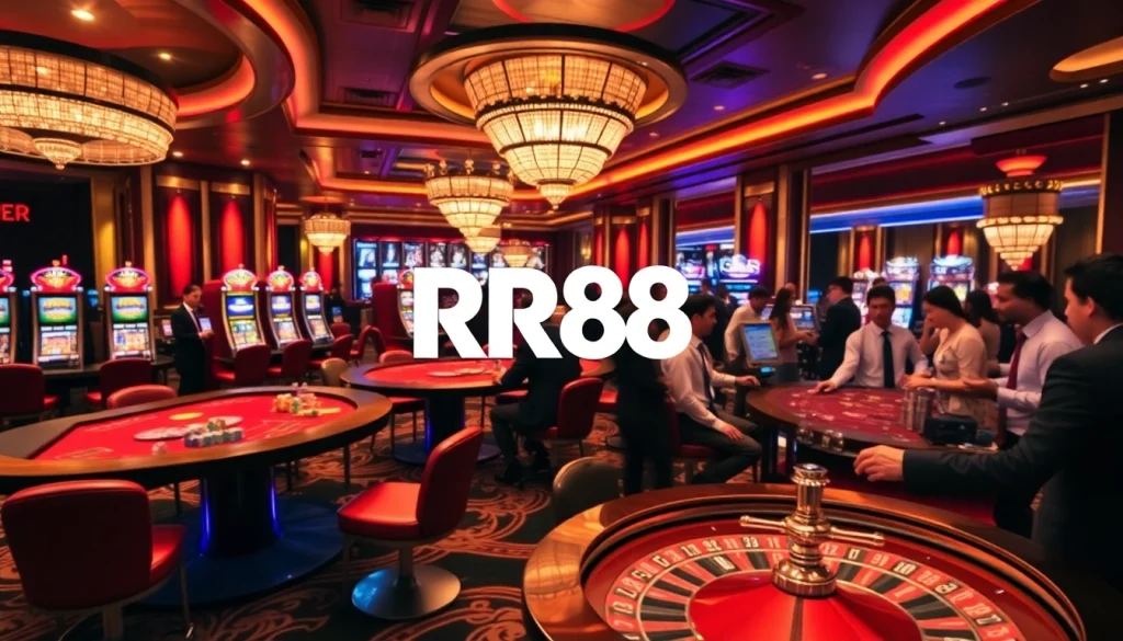 Experience the excitement of RR88 casino gaming with vibrant tables and slot machines.