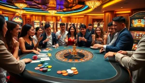 Exciting gameplay experience at sunwin casino featuring vibrant gaming tables and immersive slot machines.