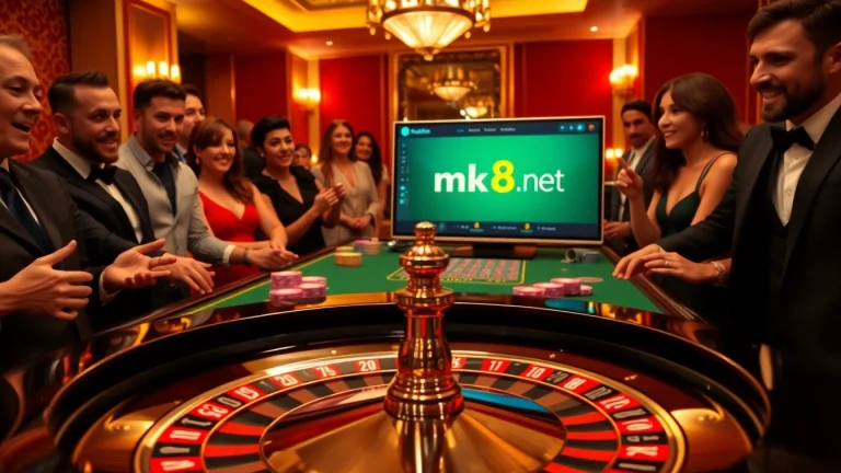 Gamblers enjoying a thrilling experience at mk8th.net with roulette and vibrant casino elements.