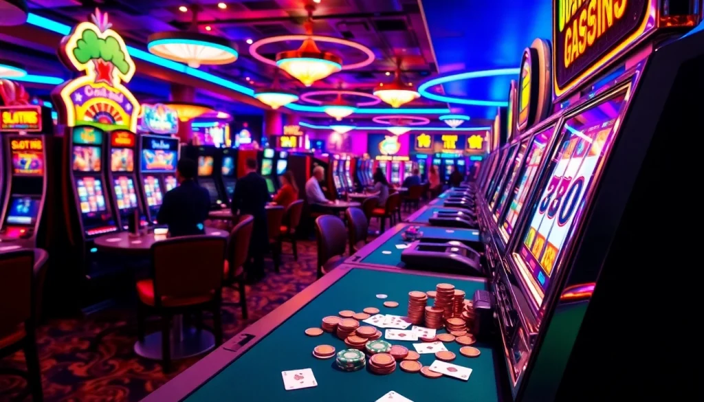 Players winning big on slot88 machines, vibrant casino ambiance with poker chips and cards.