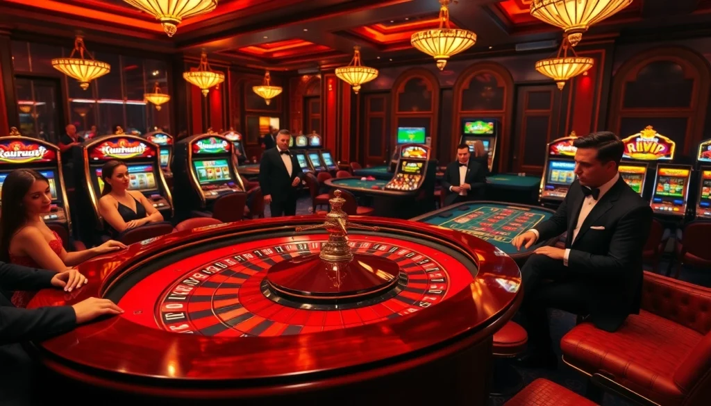 Engaged players at a luxurious casino table explore rikvip gaming experiences with excitement.