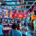 Engaging entertainment hub scene reflecting the essence of https://kjc365.com/ with vibrant colors and activities.