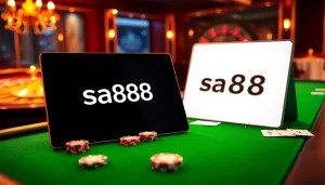 Experience the thrill of sa88 gaming with an elegant casino table featuring poker chips and cards.