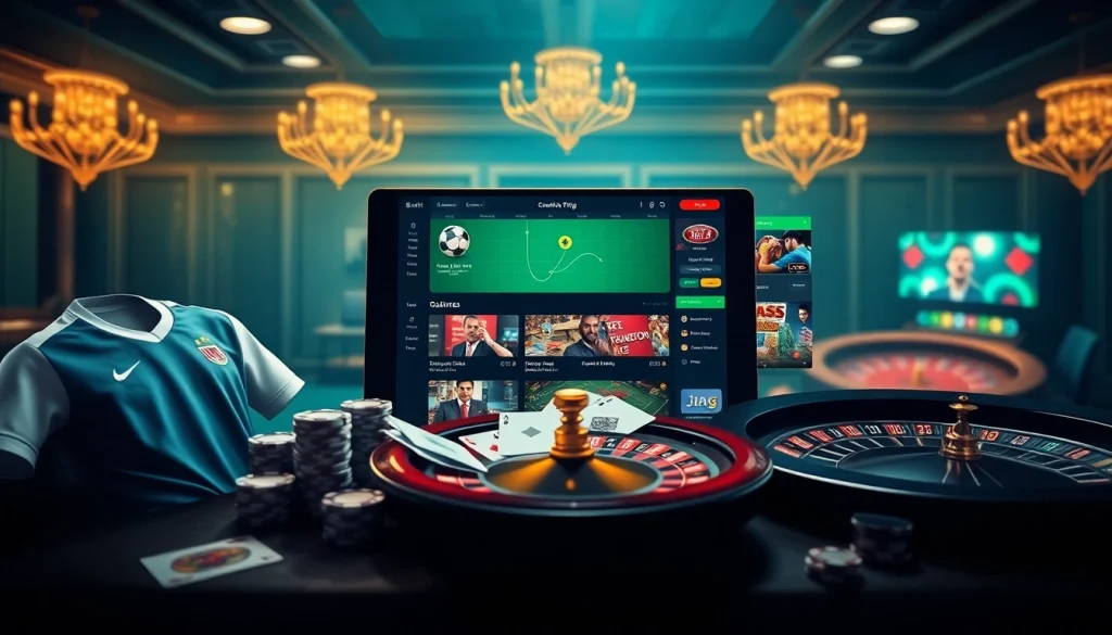 Bet on exciting games at UK88 link with vibrant casino visuals showcasing sports and poker.