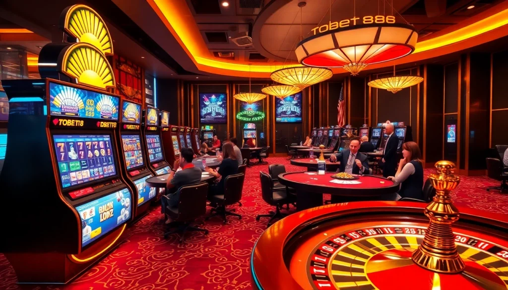 Tobet88 brings the excitement of online gambling to life with vibrant casino visuals featuring poker and slot games.