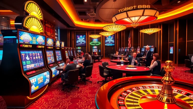 Tobet88 brings the excitement of online gambling to life with vibrant casino visuals featuring poker and slot games.