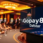 Gopay88 Daftar showcases a vibrant casino table with players enjoying poker and slot machines.