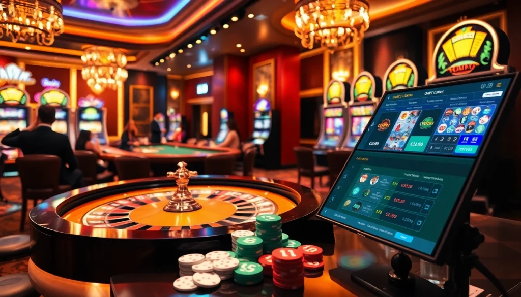 Betting excitement at OXBET.GIVING with luxurious casino tables and vibrant slot machines.