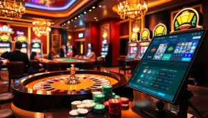 Betting excitement at OXBET.GIVING with luxurious casino tables and vibrant slot machines.