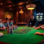 Experienced players enjoying a thrilling poker game featuring the onicplay brand in a luxurious casino.