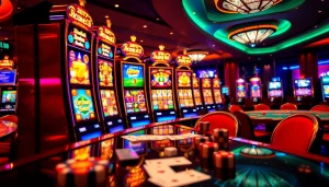 A player enjoying the thrill of slot88 on an elegant casino slot machine with vibrant graphics.