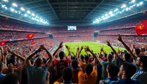 أجواء مباراة كرة قدم حية مثيرة تُبرز كورة لايف مع جمهور مشجعولاعبين في الملعب