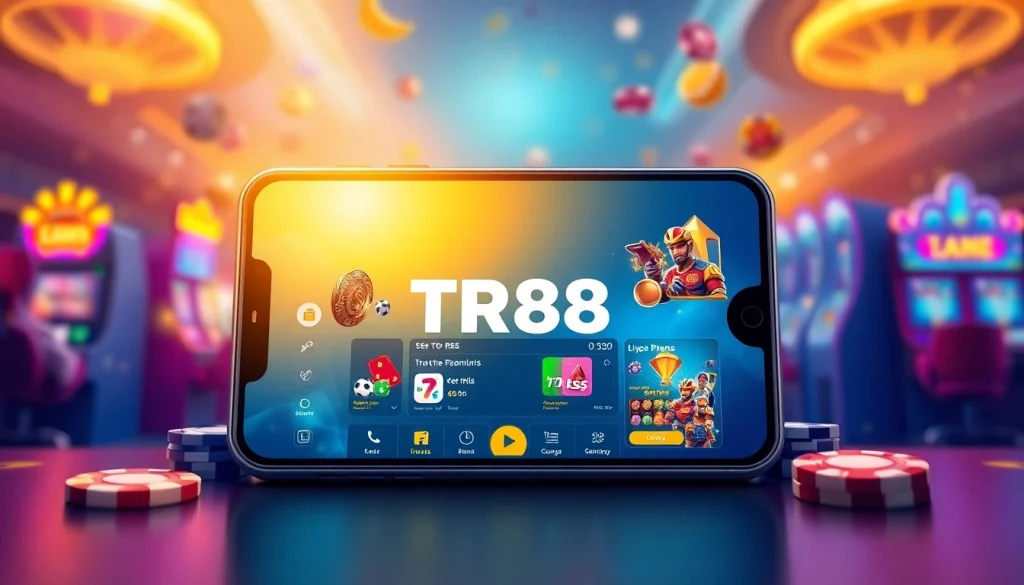 Experience the dynamic TR88 online betting platform interface on a modern smartphone, showcasing vibrant gaming elements.