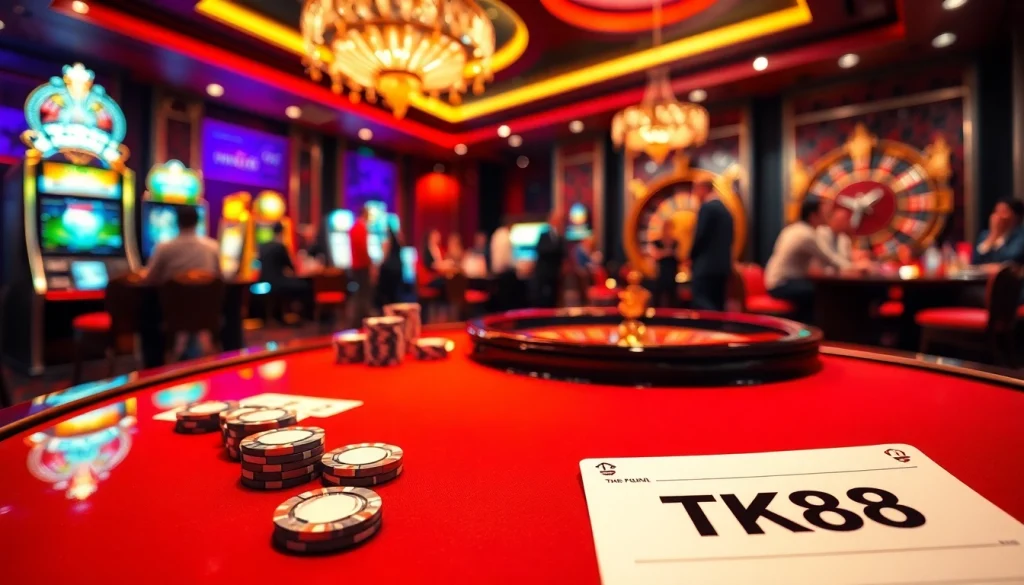 Engage in thrilling gaming at TK88 casino, featuring poker tables and exciting slot machines.