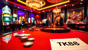 Engage in thrilling gaming at TK88 casino, featuring poker tables and exciting slot machines.