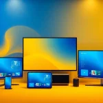 Dynamic and modern promotional poster for Lauthaitv showcasing streaming services across multiple devices.