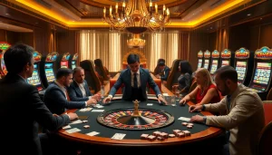 Players enjoying a luxury casino experience with GK88 branding subtly integrated.
