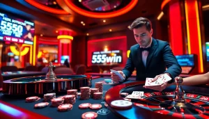 Experience the thrill of winning at 555win with vibrant gaming action and casino ambiance.