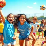 Girls participating in lively Multi Sports Camps for Girls, showcasing teamwork and fun.