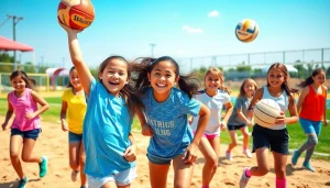 Girls participating in lively Multi Sports Camps for Girls, showcasing teamwork and fun.