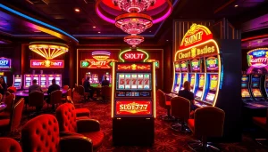 Players enjoying the thrilling slot777 experience in a vibrant casino environment filled with excitement and luxury.