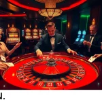 Action-packed gamblers betting at a roulette table, highlighting 56WIN.SALE casino experience.