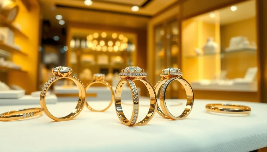 ダイヤモンドをあしらったプラチナとゴールドの繊細なデザインを美しく展示する結婚指輪のエレガントなディスプレイ