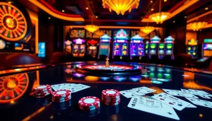 Experience thrilling games at hay.win with an exciting casino scene showcasing poker and roulette.