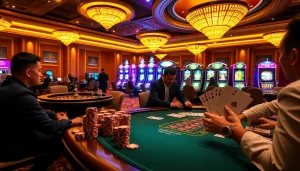 NoHu-themed luxury casino scene highlighting high-stakes poker with vibrant colors and ambient lighting.