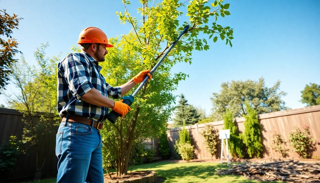 The best electric pole saw in action, trimming branches in a serene garden